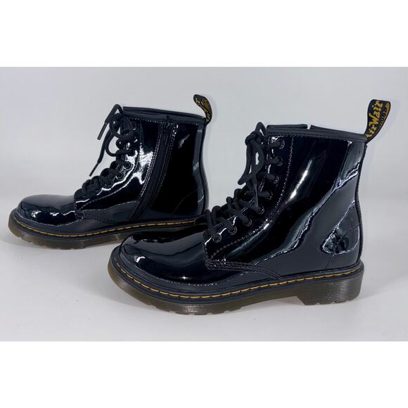 NEW Dr Martens Doc 1460Y Youth Patent Leather Boots Black Big Girl Size 5‎ - Picture 4 of 11